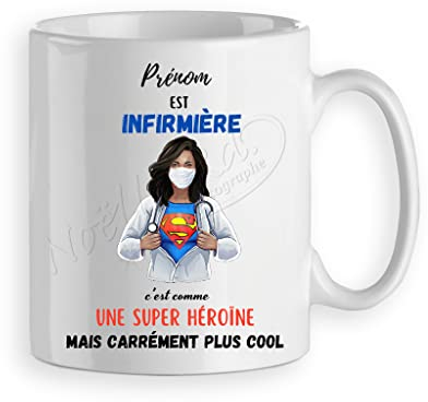 Mug/tasse infirmière super héro personnalisée avec un prénom - cadeau infirmière personnalisé
