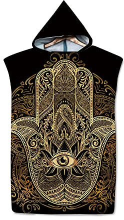 FANSU Surf Poncho de Bain Poncho de Plage, Unisexe Microfibre sans Manches Peignoir de Piscine Serviette pour Adulte Femmes et Hommes Serviette à Changement (75x110cm,Or Noir)