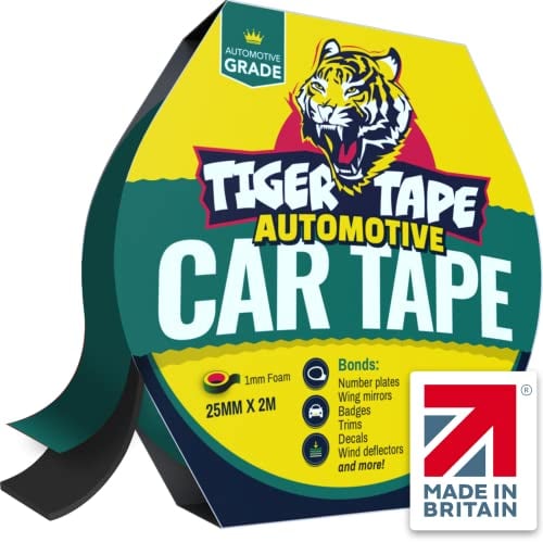 Tiger Tape® UK Made. Car Number Plate Tape | Automotive Grade Vehicle Registration Adhesive | No drilling required | Perfect for License Reg Plates, Wing Mirrors, Trims, Decals, Badges (14 strips)