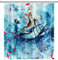 SDOTPMT 122x183cm Komisch Katze Duschvorhang Süß Katze Reiten Wal Ozean Welle Badevorhang Karikatur Rot Fische Blau Badewanne Vorhang Stoff Wasserdicht für Badezimmer Badevorhang mit Haken