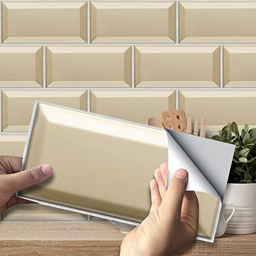funlife 20X10cm 27Pcs Peel and Stick Transfers Sticker On Tiles, Self-Adhesive Water-Resistant PVC Tile Decals Backsplash for Home Kitchen Decor, Beige Marble