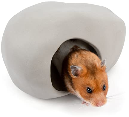 Niteangel Ceramic Hamster Habitat Hideout: - Hideaway House for Syrian Dwarf Hamster Mice Gerbils Lemmings or Other Similar-Sized Small Pet (Stone-Shaped - For Syrian)