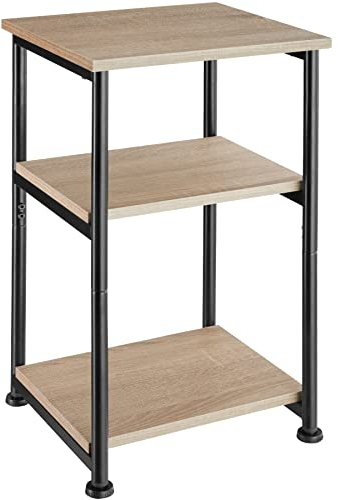 tectake® Beistelltisch, Couchtisch mit Stauraum auf 3 Ebenen aus Holz + Metall, Nachttisch 34 x 30 x 59 cm, Couch Tisch Wohnzimmer Möbel, Deko Schlafzimmer - Industrial Holz hell, Eiche Sonoma