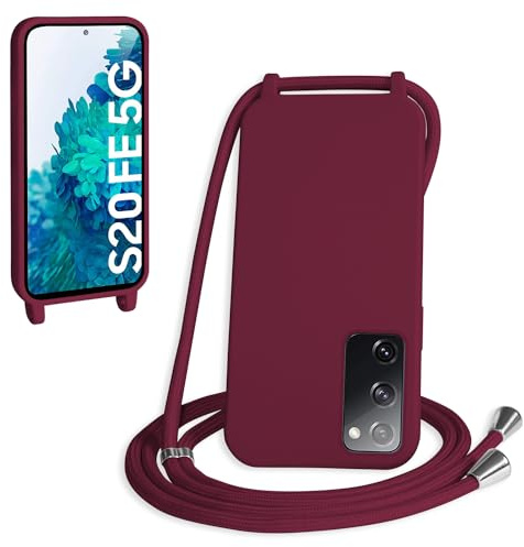 WenBaby Coque avec Cordon pour Samsung Galaxy S20 FE,Collier pour Étui bandoulière Colliers de cellulaire Mince Antichoc Réglable Lanyard Silicone Case,Rouge