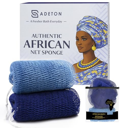 Adeton Afrikanische Peeling-Netzschwämme, Authentisch, Echt, Körperschrubber, Langes Waschtuch, Körperpeeling, 17 Farben, Sapo, Duschzubehör, Rücken-Fuß-Kopfhaut-Schrubber, Flacher Toter Hautentferner