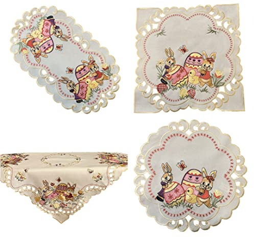 Osterdecke Ostern Osterhasen Tischläufer Tischdecke Mitteldecke beige - Größe wählbar (22x37)