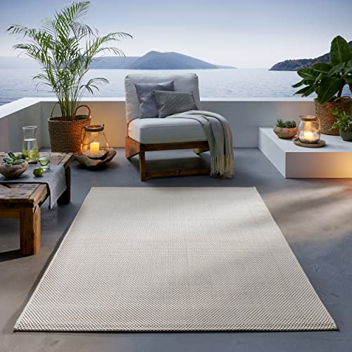 TacaHome Outdoor Teppich I UV-Stabil Für Drinnen und Draußen I Terrasse Balkon Garten Wohnzimmer Badezimmer Küche Flur Läufer | 80 x 150 cm Creme
