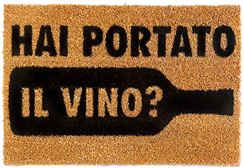 WELCOMAT - Zerbino Ingresso Esterno Hai Portato Il Vino? - Dimensioni 40x60 cm - Zerbino Ingresso Casa Simpatico, In Fibra Naturale di Cocco, Resistente - Con Base Antiscivolo