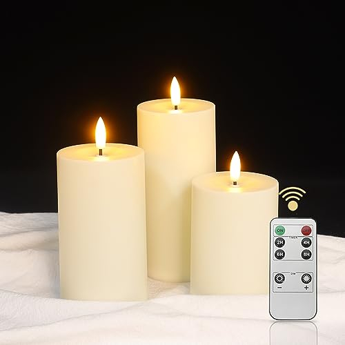 LUCOZA 3er Set Outdoor LED Kerzen, 10/12.5/15 cm Wasserdichte Flammenlose Kerzen mit Timer und Fernbedienung, Batteriebetriebene im Freien Plastikkerzen für Innen Außen