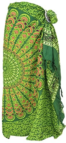GURU SHOP Bali Sarong, Wandtuch, Wickelrock, Mandala Pareo, Herren/Damen, Grün, Synthetisch, Size:One Size, 160x115 cm