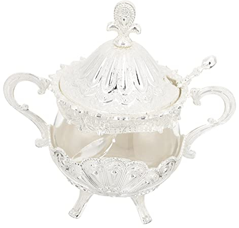 CAXUSD Tazón De Azúcar Pimentero Con Tapa Cajas De Baratijas Enjoyadas Tazón De Sal De Vidrio Tarro De Condimentos Sal Pimienta Azucarero Turco Aleación De Zinc Cafetería Multifunción