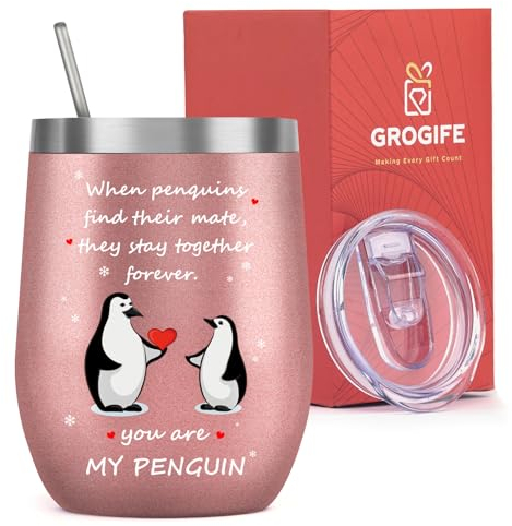 Gifts for Her, Penguin Gifts Ideas for Girlfriend Wife Women, Cute Romantic Birthday Presents Anniversary, Insulated Coffee Cup 350ml
