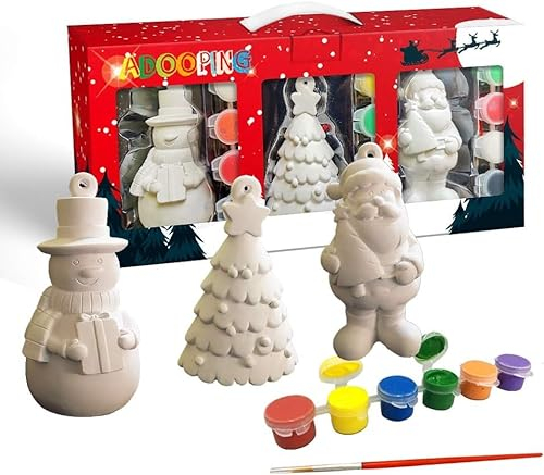 COMFOX Pinta tus propias figuras, decora tu propio juego de pintura, kit de manualidades de yeso para niños (árbol de Navidad, Papá Noel, muñeco de nieve)