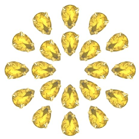 sourcing map 20 strass a goccia da cucire, 14 x 10 mm, in vetro, con retro piatto, strass in cristallo dorato, montatura a griffe, per artigianato, gioielli fai da te, decorazioni per vestiti (giallo)