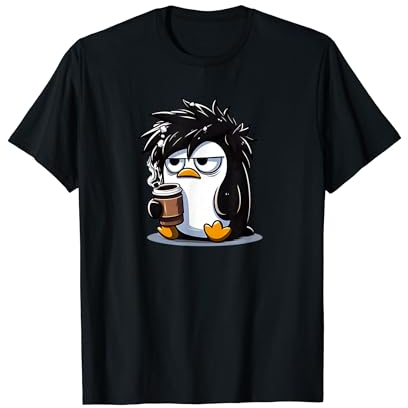 Lustiger Linux Tux Pinguin Kaffee Cartoon Grumpy Stressed T-Shirt