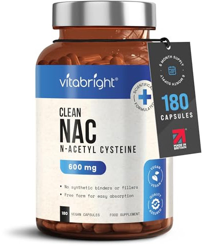 NAC N-Acetyl-Cysteine 600mg – VitaBright | 180 Capsules | NAC Nutritional Supplement | Easy-Open Capsules with Pure NAC Powder