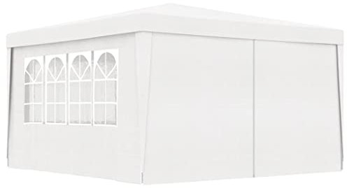 Coavain Pavillon mit Seitenwänden 4x4 m Weiß 90 g/m² Partyzelt UV- und Wasserbeständig Gartenpartys Einfach zu Montieren Gartenpavillon Robuster Rahmen Zelt Treffen und Partys im Freien