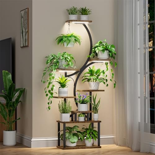 BACEKOLL Support pour plantes d'intérieur, avec lampes de croissance, étagère à 8 niveaux, 157,5 cm de haut, en métal, en forme de S, pour la maison, la terrasse (design breveté)