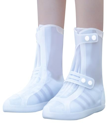 GUDECIUS Copriscarpe Impermeabili Copriscarpe Pioggia Uomo Donna PVC Riutilizzabile Stivali di Copriscarpe Suola Antiscivolo Punta e Tallone Rinforzati Moto Bici Lavabile Copriscarpe Bianco (38-39)