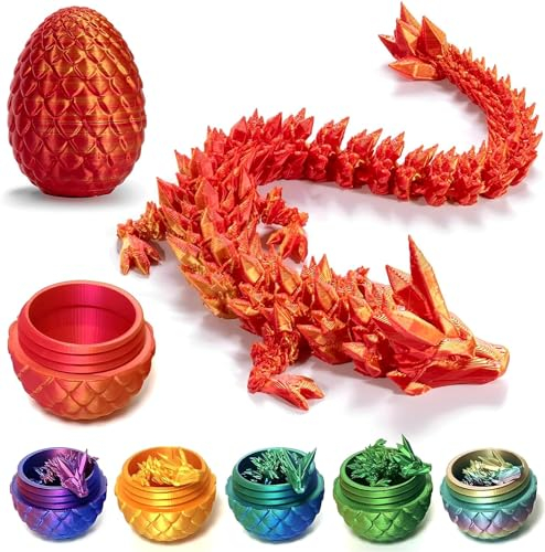 XIAOPINPI Drachenei Mit Drache, 3D-Gedruckter Drache Im Ei, 3D Gedrucktes Drachenei, Realistische Realistische Beweglicher Drachen Figuren Überraschung Easter Dracheneier Wohnkultur (Laser Rot)