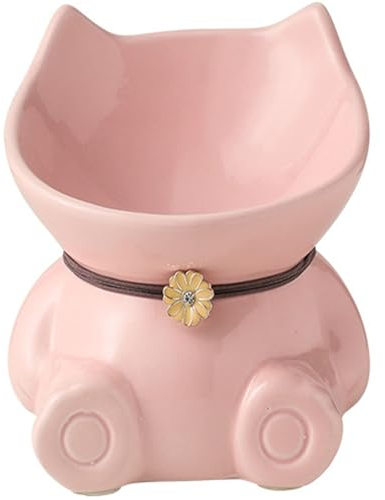 Disoza Ciotola Per Gatti Ciotola Per Gatti In Ceramica Rialzata 14,8x14,6x14,3 Cm Rosa a Forma Di Gatto Stazione Di Alimentazione