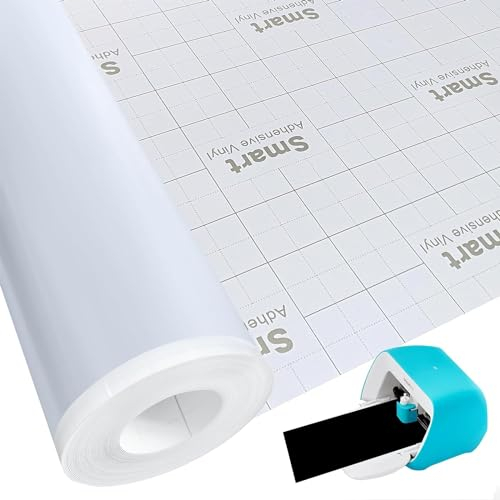 Smart Vinyl Permanent für Cricut Joy, 14x500cm Weiß Smart Adhesive Vinyl, Vinyl Plotter Film, Plotterfolie Selbstklebend für DIY Tassen, Autos, Banner, Dekoration