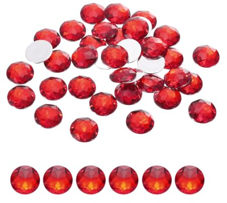 QUARKZMAN Gemas Acrílicas con Respaldo Plano Redondas 20mm Color Rojo Cristales de Estrás para Manualidades Ropa Zapatos Decoración DIY Regalos 50 Piezas