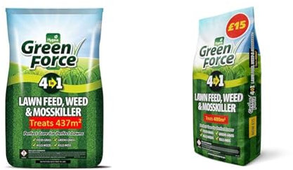 Green Force Lawn Feed, Weed, Mosskiller 8.75kg, 400sq.m & G21086 Green Force Lawn Feed Weed Moss Killer 400m2 Fertilizer, Grey, 30.0 cm*21.0 cm*11.0 cm