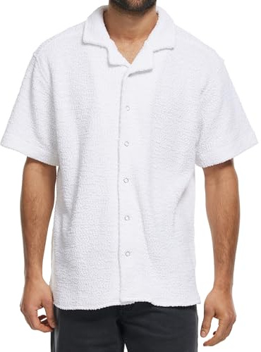 Indicode Herren INRaney Kurzarm-Hemd aus Baumwoll-Boucle mit Kentkragen | Klassisches Kurzarmhemd aus weichem Baumwoll-Bouclé, Herrenhemd, Alltagshemd, Sommerhemd, Freizeithemd, Casualhemd für Männer
