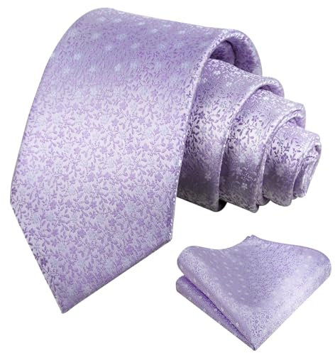 Alizeal Juego de corbata floral de color claro para hombre y corbata cuadrada de bolsillo con flores pequeñas coloridas para boda y fiesta, 152-lila, Taille unique