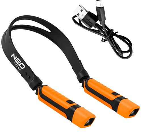 NEO TOOLS Tragbare LED Halslampe 300 Lumen, Inklusive USB Kabel, Abnehmbare | Taschenlampen, Hals Leselampe, LED-Inspektionsleuchte, Für Automechaniker