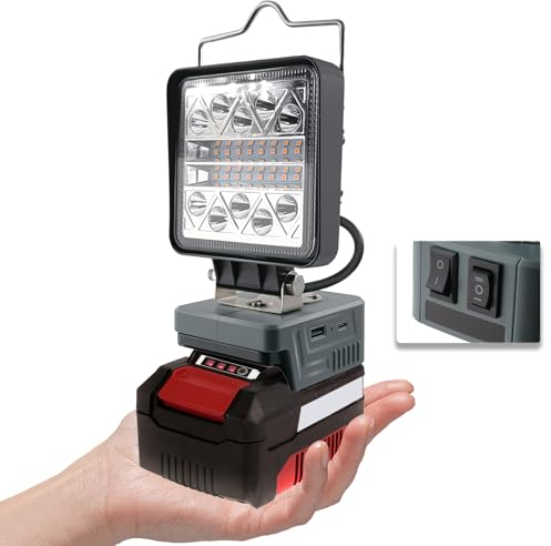 Lampe sans Fil pour Bosch 18v, Lampe de Travail sans Fil avec Connexion Usb Et Type-C, 7-16.5w 140° Led Spotlight Rotatif 6 Modes de Luminosité, Lampe de Chantier (sans Batterie)
