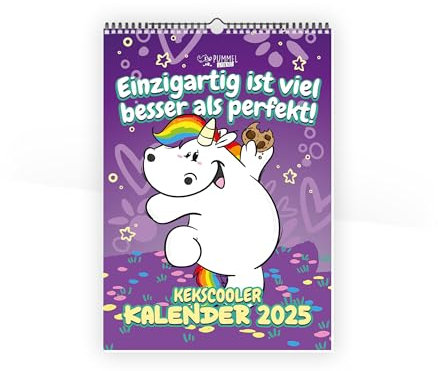 Einhorn Wandkalender 2026 von Pummeleinhorn mit niedlichen Sprüchen I A4 Monatskalender mit Notizfeldern I Glitzermagie für jeden Schreibtisch