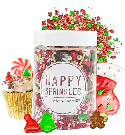 Happy Sprinkles Santas Favourite 90g - Streusel Mix mit Schokolade zum Dekorieren - Weihnachtliche Tortendeko Essbar - Für Kekse & Kuchen Geeignet