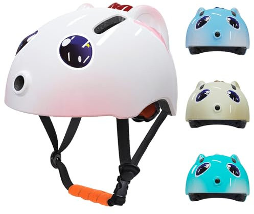 OUWANCH Casco da bicicletta per bambini a ciclismo, simpatico cartone animato 3D, per bicicletta, skateboard, pattini a rotelle, per ragazzi e ragazze, dimensioni regolabili, 2-8 anni, 48-54 cm (rosa)