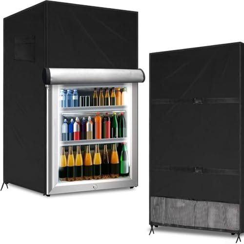 Waterproof Outdoor Refrigerator Cover, for 3.0 Cubic Compact Upright Freezers Beverage Fridges with Mesh Vent Side Zippers Storage Bags Adjustable Straps(grey S)