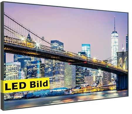 sedax LED Leuchtbilder I Beleuchtetes Wandbild mit Rahmen I Modernes Leuchtbild für tolle Atmosphäre (Manhattan Skyline New York, 40x30 cm, Rahmen: Weiß Matt)