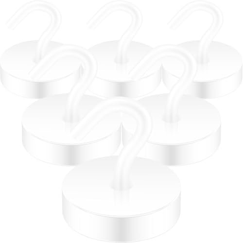 Neosmuk 60lb+ Extra Strong Magnet with Hook for Fridge,Heavy Duty Cruise Hook for Ceiling,Small Magnetic Holder for Van, Tool(White, Pack of 6)