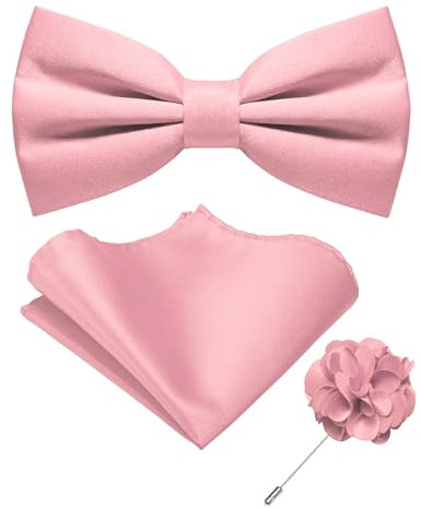 JEMYGINS Nœud papillon pré-noué de couleur unie et carré de poche avec épingle à revers, nœud papillon réglable pour homme, rose, taille unique