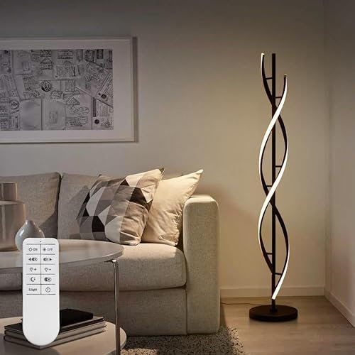 Kariosid Floor Lamps for Living Room,Black Spiral Dimmable Floor Lamp,3 Color Temperature LED Floor Lamp with Remote Control,60in Reading Floor Standing Lamp for Bedroom,Office