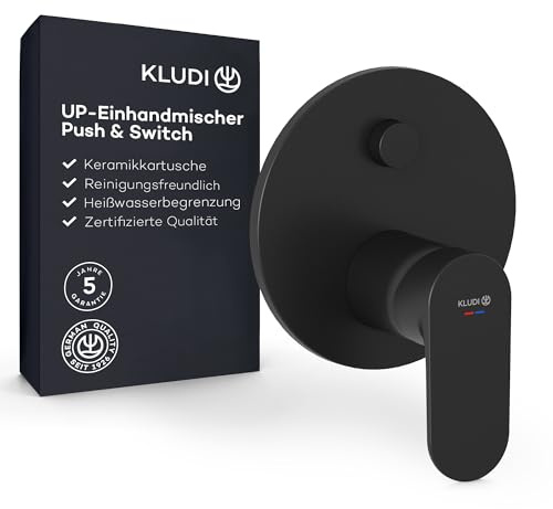 KLUDI-X1 Unterputz Duscharmatur mit Heißwasserbegrenzung, Mischbatterie für 2 Verbraucher, Eigensicher gegen Rückfließen, Schwarz Matt, benötigtes Zubehör KLUDI Slimbox (Art. 88022)