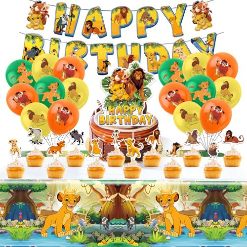 34 Stück könig löwen Geburtstagsdeko, Luftballons Geburtstag mit Happy Birthday Banner Kuchendekoration, DGeburtstag Party Deko Kindergeburtstag Deko