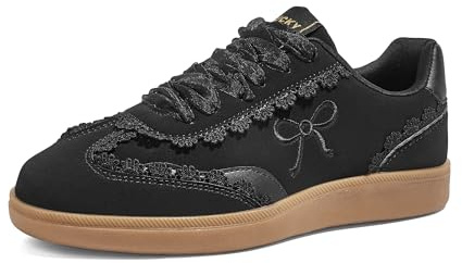 LUCKY STEP Zapatillas Casuales con Cordones para Mujer – Cintas de Organza, Moda Vintage, Suela de Goma, Trendy y Lindas (Negro, 11US-42EU-9UK)