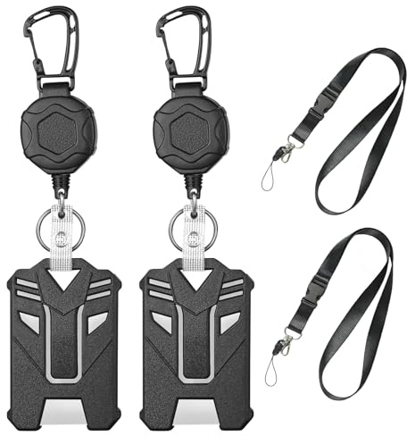 KENPOJO 2 Pièces Porte Clé Retractable Mousqueton, Robuste Résistant Porte Badge Enrouleur avec 80 cm Cordon Rétractable en Acier, Porte-badge Retractable pour Bureau, École, Clés, Badges