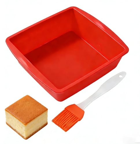 DNTHYRIN 2 PCS Square Cake Tin, 20cm Easy-Release Silicone Cake Moulds with Brush, Non-Stick Baking Trays & Brownie Pans for Cheesecake, Cake, Bread and Chocolate Pie
