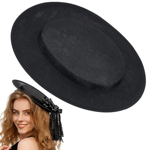 nbeads Hut Fascinator Basis, 30x28.3cm Leinen Tuch Runde Sinamay Basis Derby Kirche Hochzeit Hut Fascinators Pillbox Hut Für DIY Handwerk Haarschmuck Dekoration