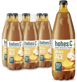 hohes C Milder ACE (6 x 1l), 100% Saft, Apfel, Karotte, Traube, Mango, Mandarine, Zitrone, Acerola, Vitamin C, ohne Zuckerzusatz, weniger Säure, vegan