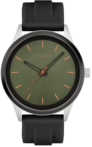 s.Oliver Herrenuhr mit Silikonband - 44 mm - Unisex Silikonuhr für Herren - analoge Armbanduhr mit Quarzwerk - hoher 3 ATM wasserdicht - Kratzfest
