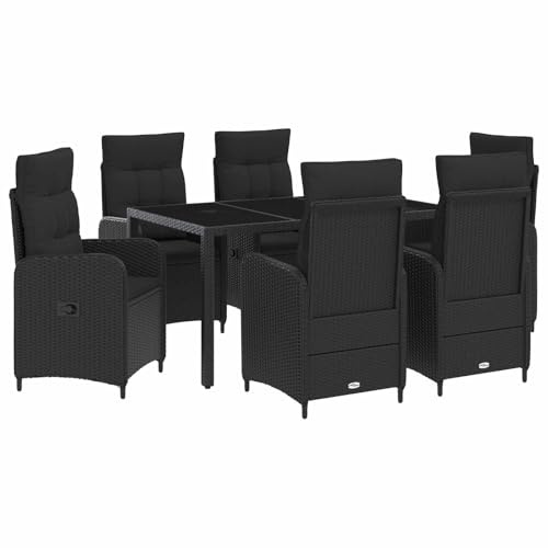 vidaXL Outdoortisch-Set 7 pcs Schwarz 150 x 90 x 75 cm Poly-Rattan, Stilvolles, modernes Essset für draußen, wetterfest, perfekt für Partys im Garten, Balkon oder beim Essen im Freien