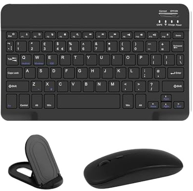 XOKUWU Bluetooth Keyboard and Mouse Set with Phone Holder, UK Layout, Ultra-Slim Tablet Keyboard with Mouse Combos for iPad/Samsung/Lenovo Tablets/Android/Windows/Laptops/Computers/Phones, Black
